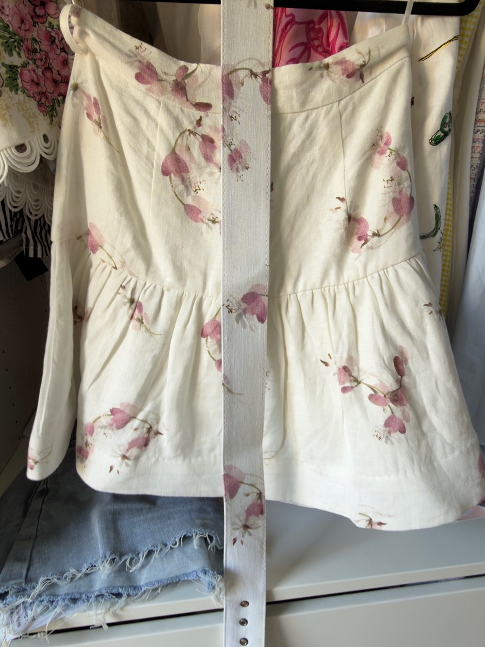Floral Cream Peplum skirt with Pink Blossom Print